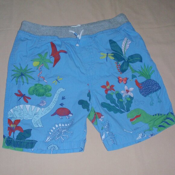 Mini Boden Boys Dinosaur Shorts Cotton Blue Pull on Elastic Sz 11 - Picture 1 of 13